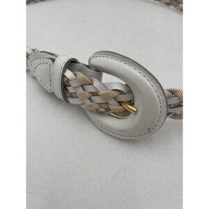 Braided Genuine Bonded Leather Belt With White & Beige Woven Design - Size M